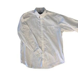 Kenneth Cole Reaction 100% Cotton White Pinstripe Button Front Dress Casual Shir